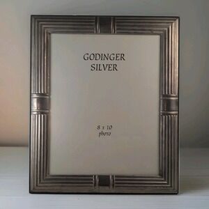 Vintage Art Deco Godinger 8x10" Silver Plate Picture Frame Wide Border Patina